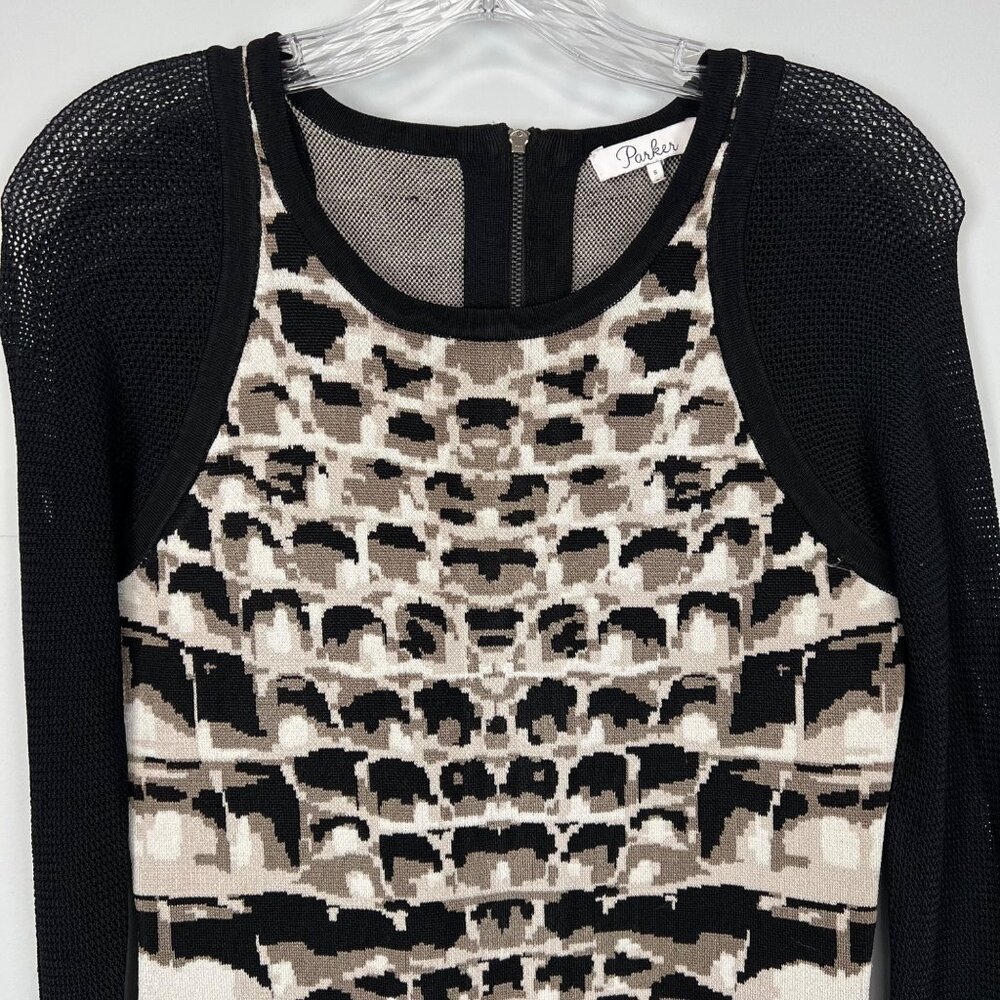 Parker Womens Hartley Knit Mini Dress Taupe Animal Print Long Sleeves size S - Picture 5 of 14